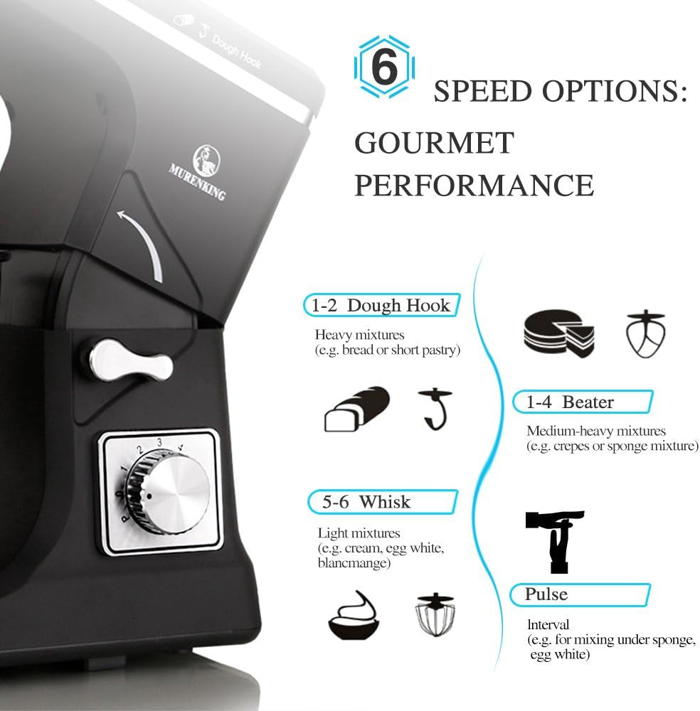 500W Tilt-Head Stand Mixer: 5-Qt Capacity, 6-Speed Kitchen Food Mixer with Accessories in Black