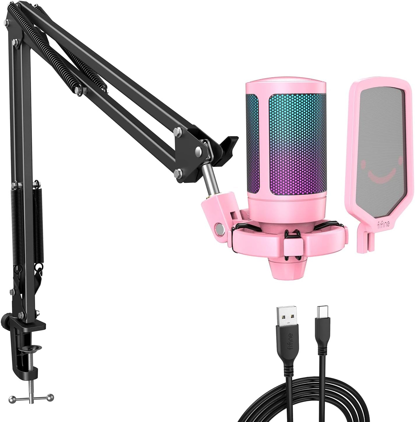 USB PC Microphone Kit with RGB, Boom Arm Stand, Tap-To-Mute, Gain Knob - A6T Pink, for Gaming, Streaming, Recording, Podcasting, Video, Compatible with Mac, PS4, PS5, and More