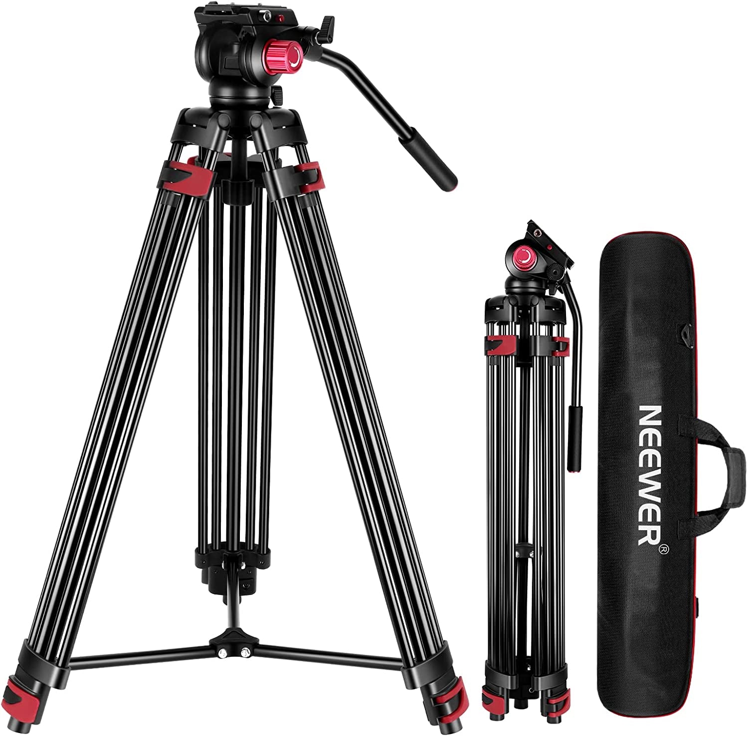 79"/200cm Professional Video Tripod with Heavy Duty Aluminum Alloy Construction, 360° Fluid Drag Head, Quick Release Plate, and Compatibility with Canon, Nikon, Sony, and Other DSLR Camera Camcorders - Supports up to 17.6lb/8kg Load Capacity