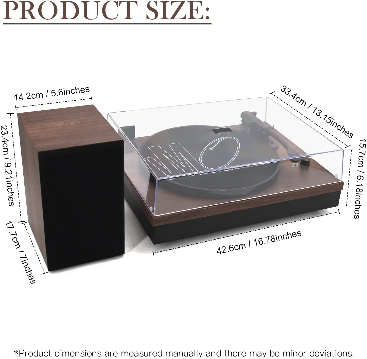 Wireless Turntable HiFi System with Bookshelf Speakers - This 2-Speed Belt-Drive Turntable for Vinyl Records offers Wireless Playback and Auto-Stop feature. It comes in a Walnut finish.