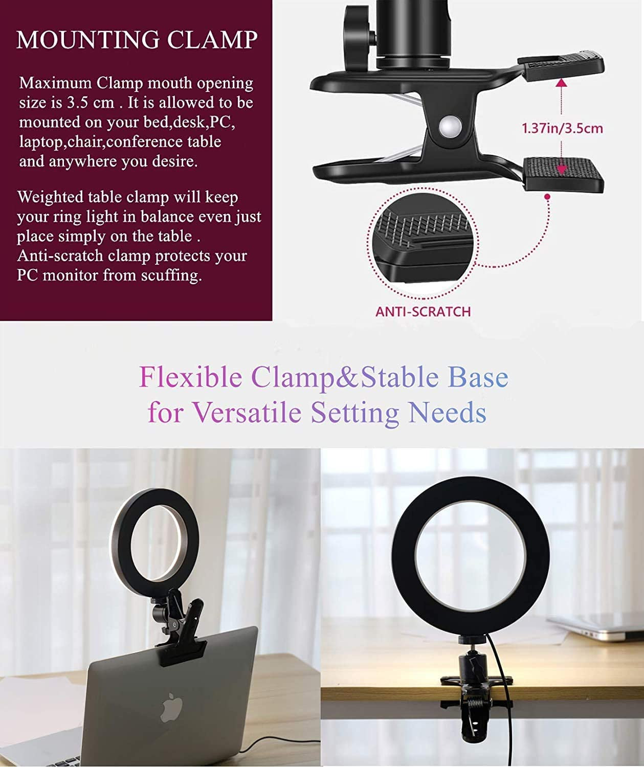 Video Conference Lighting Kit - LED Ring Light - Clip-On Design for Computers, Monitors, and Laptops - Ideal for Zoom Calls, Remote Working, Distance Learning, Webcams, Self Broadcasting, and Live Streaming 