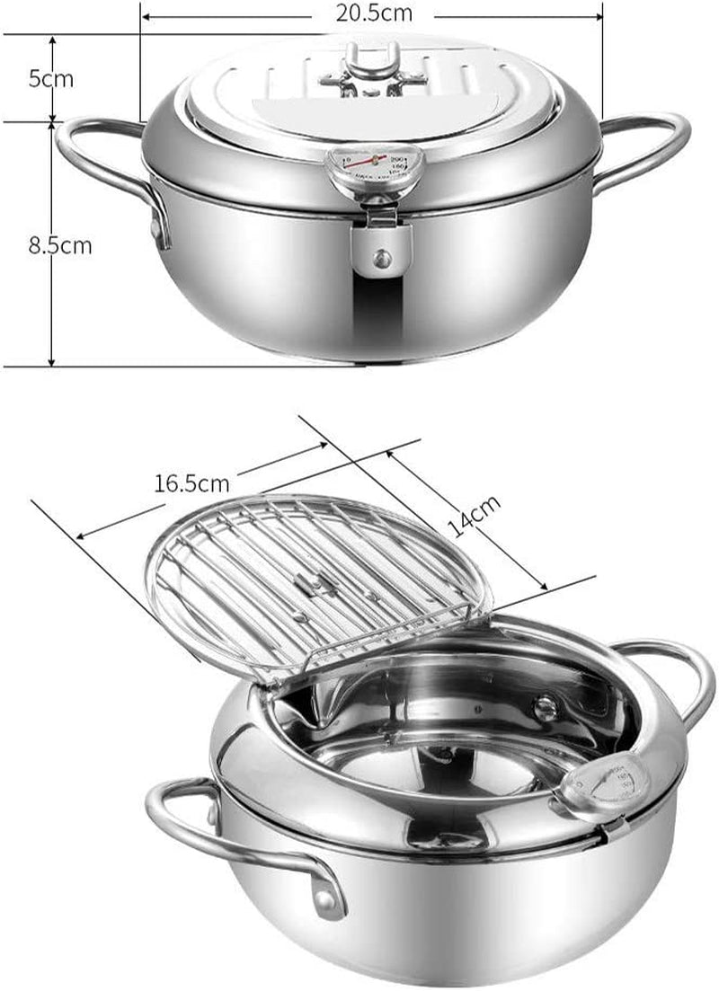 Japanese-Style Tempura Deep Fryer: Stainless Steel Fryer Cooking Pot with Thermometer, Cold-Touch Handle, and Removable Oil Filter Rack - Perfect for Home Kitchen Tempura Cooking