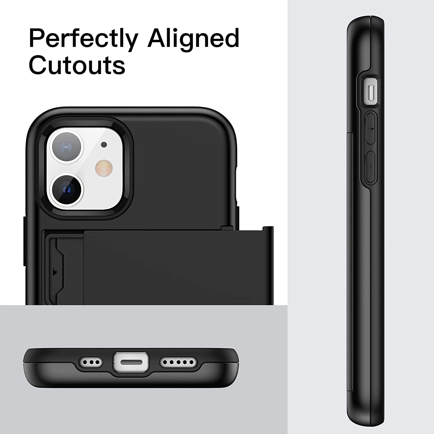 Wallet Case for iPhone 12/12 Pro (6.1-Inch) with Card Holder, Dual Layer Shockproof Protective Phone Cover, Sliding Hidden Slot, available in Black.