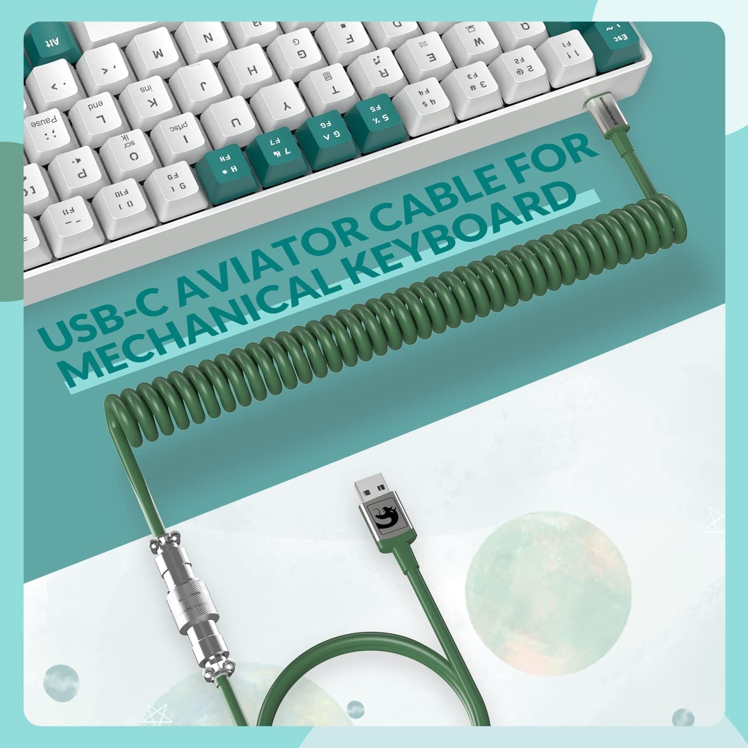 RK-T8 Wired 65% Mechanical Gaming Keyboard - TKL Mini with RGB LED Backlighting, Anti-Ghosting, and Custom Coiled USB-C Cable. Features Tactile Blue Switch for PS4, PS5, Xbox, PC, Mac Gamers. Available in Green/White.