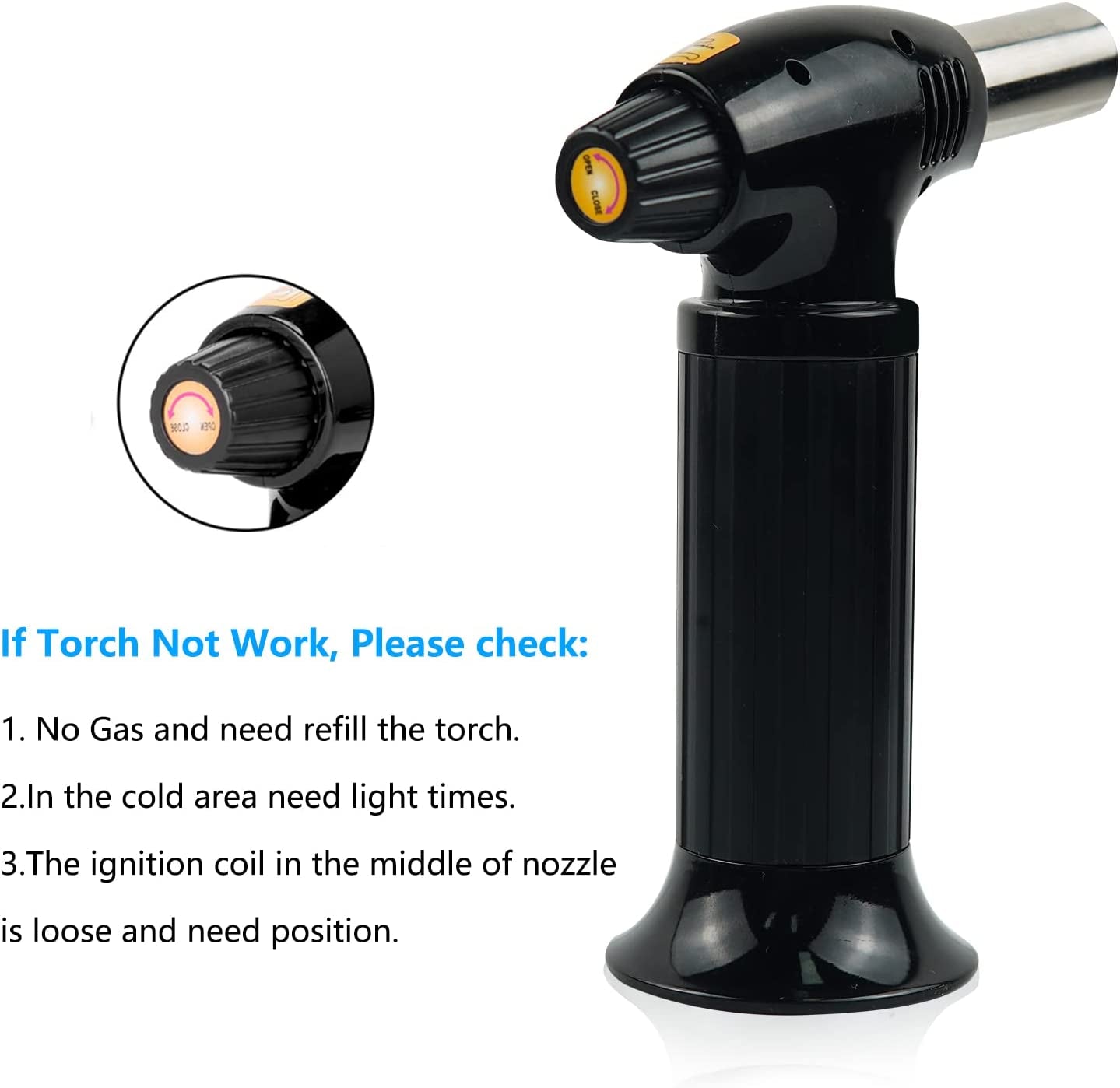 Refillable Kitchen Blow Torch for Culinary Use - Adjustable Flame, Ideal for Desserts, Creme Brulee, BBQ, and Baking (Butane Fuel Not Included)