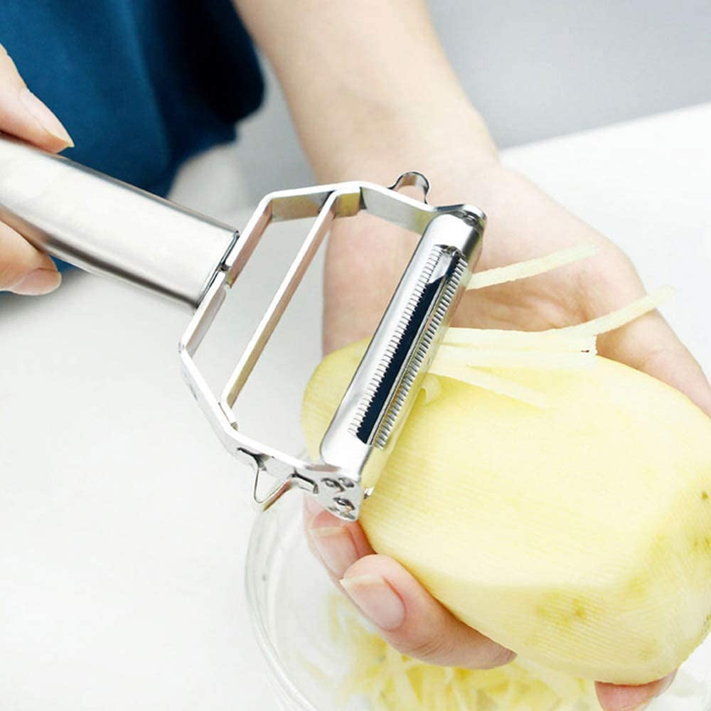 Stainless Steel Julienne Peeler - Double-Sided Blade Vegetable Cutter and Fruit Slicer with Dual Blade, Multifunctional Potato Peeler.