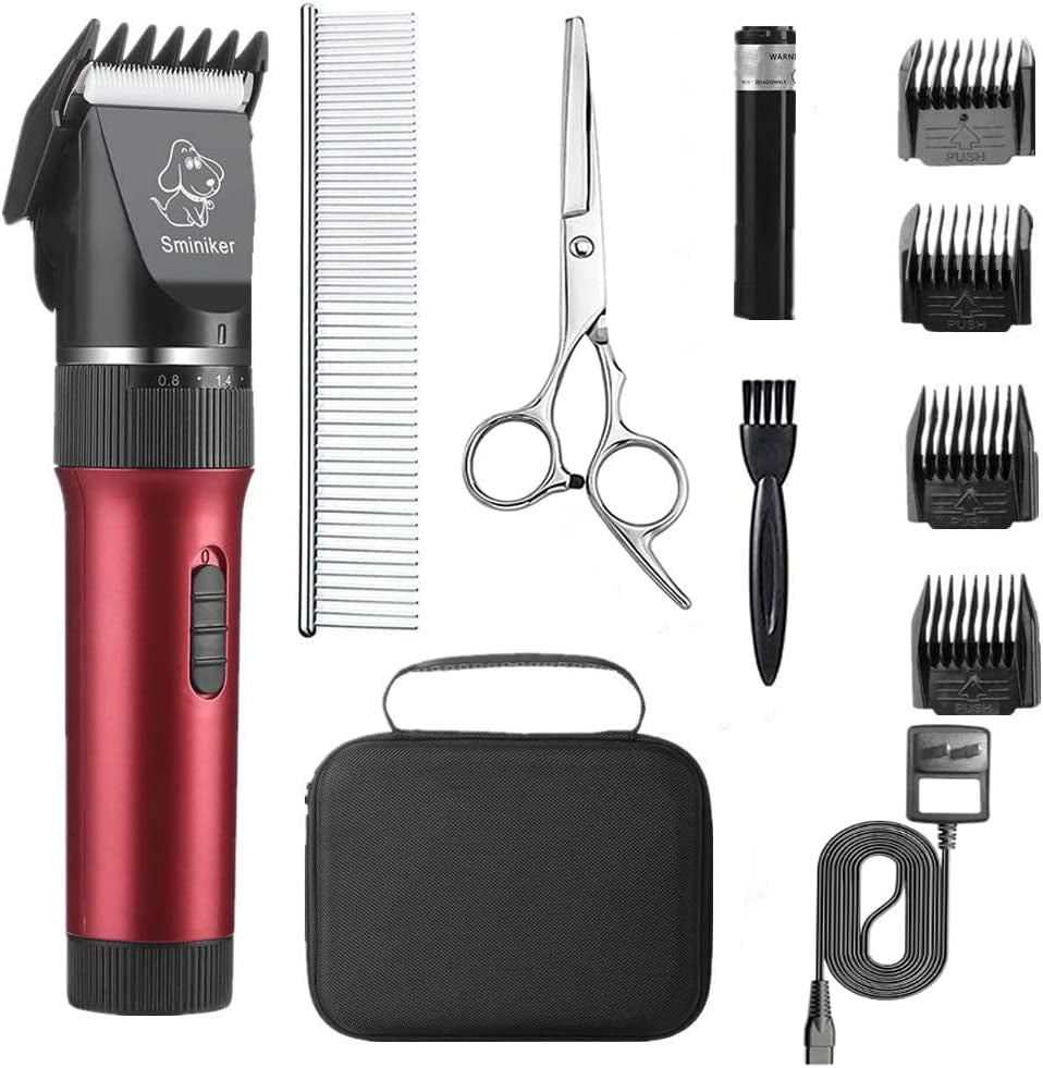  Pet Grooming Kit with Rechargeable Cordless Clippers and Storage Bag - Low Noise Cat and Dog Clippers with 5 Speeds