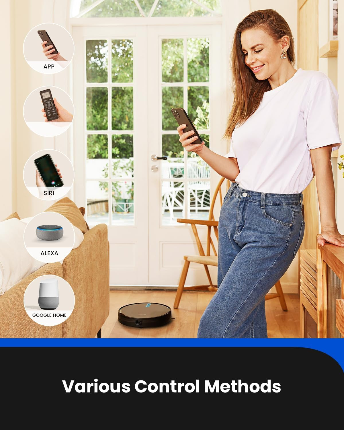 Robot Vacuum and Mop Combination: Wi-Fi/App/Alexa/Siri Controlled Robotic Vacuum Cleaner with Gyro Navigation, Includes Boundary Strip, Self-Charging, Slim Design, Ideal for Hard Floors, Pet Hair, and Carpets