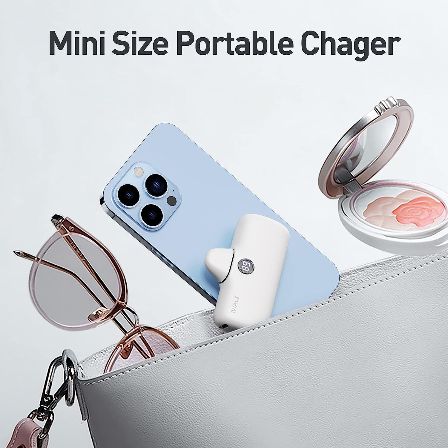 White Portable Charger - 4800mAh Power Bank with Fast Charging and PD Input - Small Docking Battery with LED Display - Compatible with iPhone 14/14 Pro Max/13/13 Pro Max/12/12 Pro/11/X/8/7/6