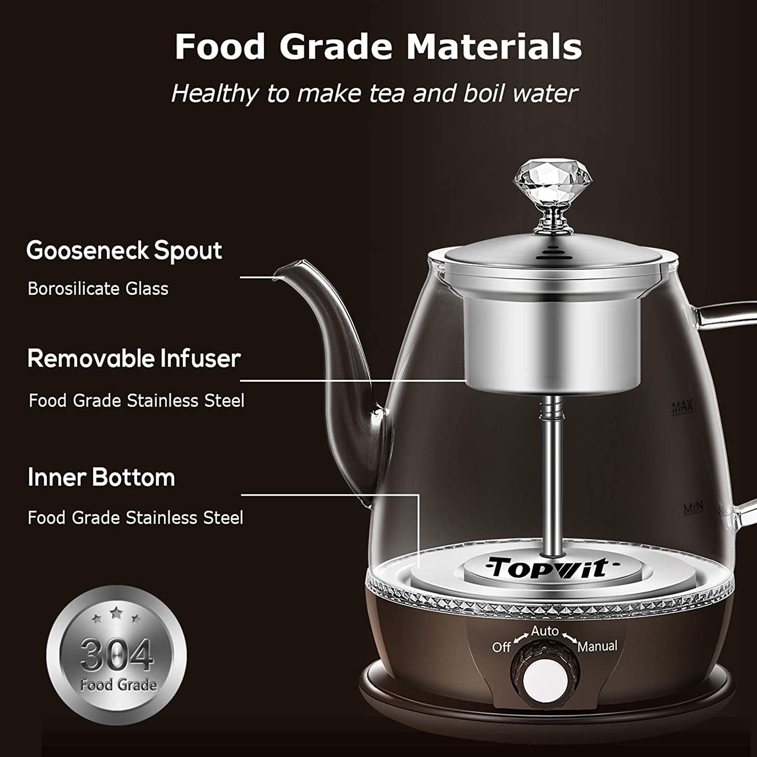 Electric Kettle with Automatic Tea-brewing and Keep Warm Functions - Features Dual Modes for Tea and Hot Water - 1L Capacity - Includes Stainless Steel Infuser - Suitable for Pour Over Tea and Hot Water - Convenient Electric Tea Maker.