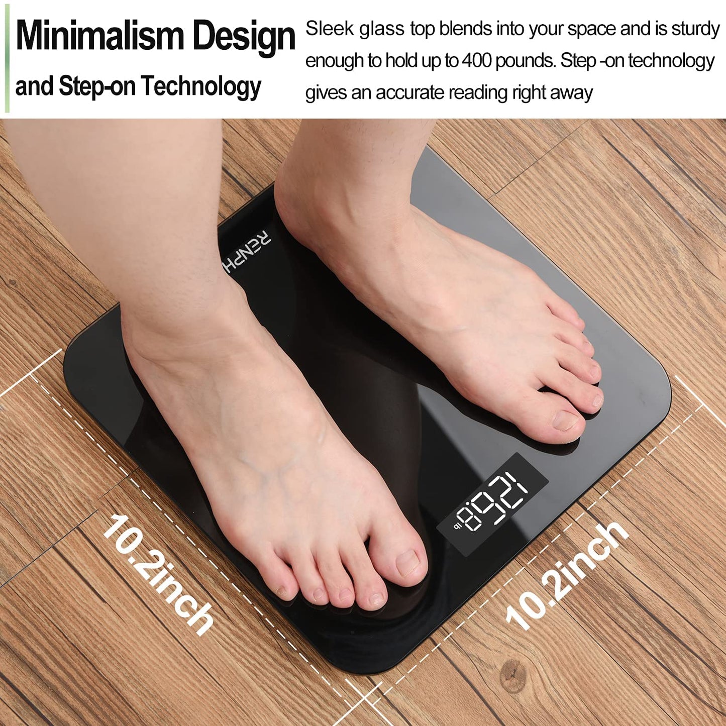 Highly Accurate Digital Body Weight Scale: Core 1S Scale with Lighted LED Display, Large Rounded Corner Design, and 400 lb Capacity. Available in Black.