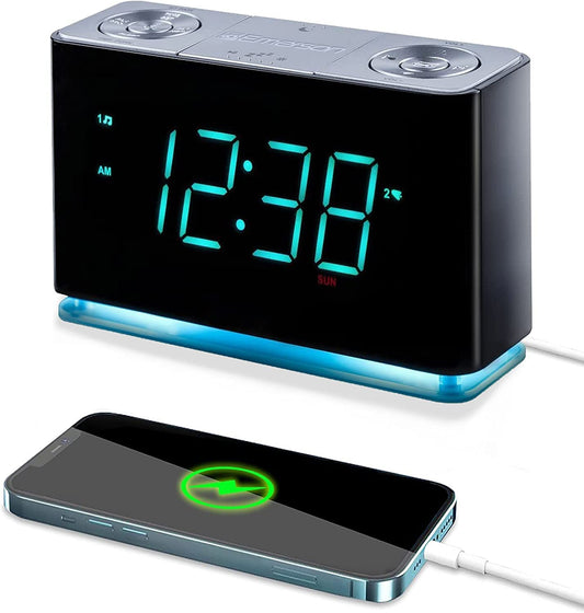 Bluetooth Speaker Alarm Clock Radio with Smartset, Charging Station/Phone Chargers and USB Port for iPhone/iPad/iPod/Android and Tablets - ER100301