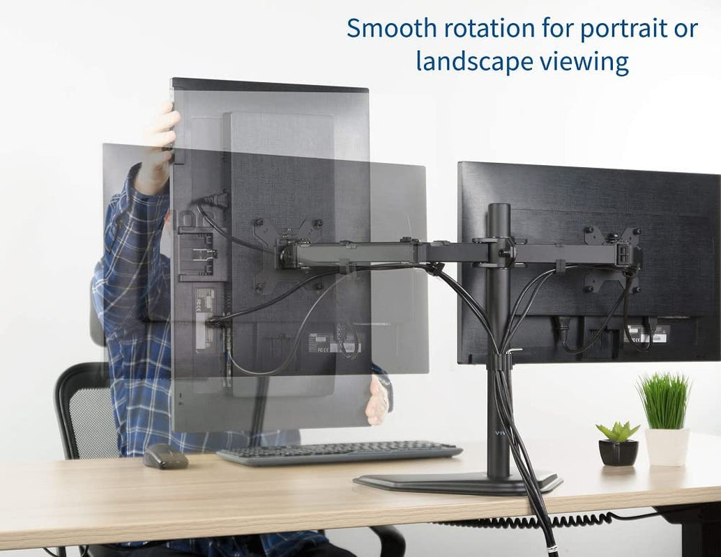 Free-Standing Desk Stand for Dual LED LCD Monitors - Supports 2 Screens up to 27 Inches with Heavy-Duty Fully Adjustable Arms, Max VESA 100x100mm