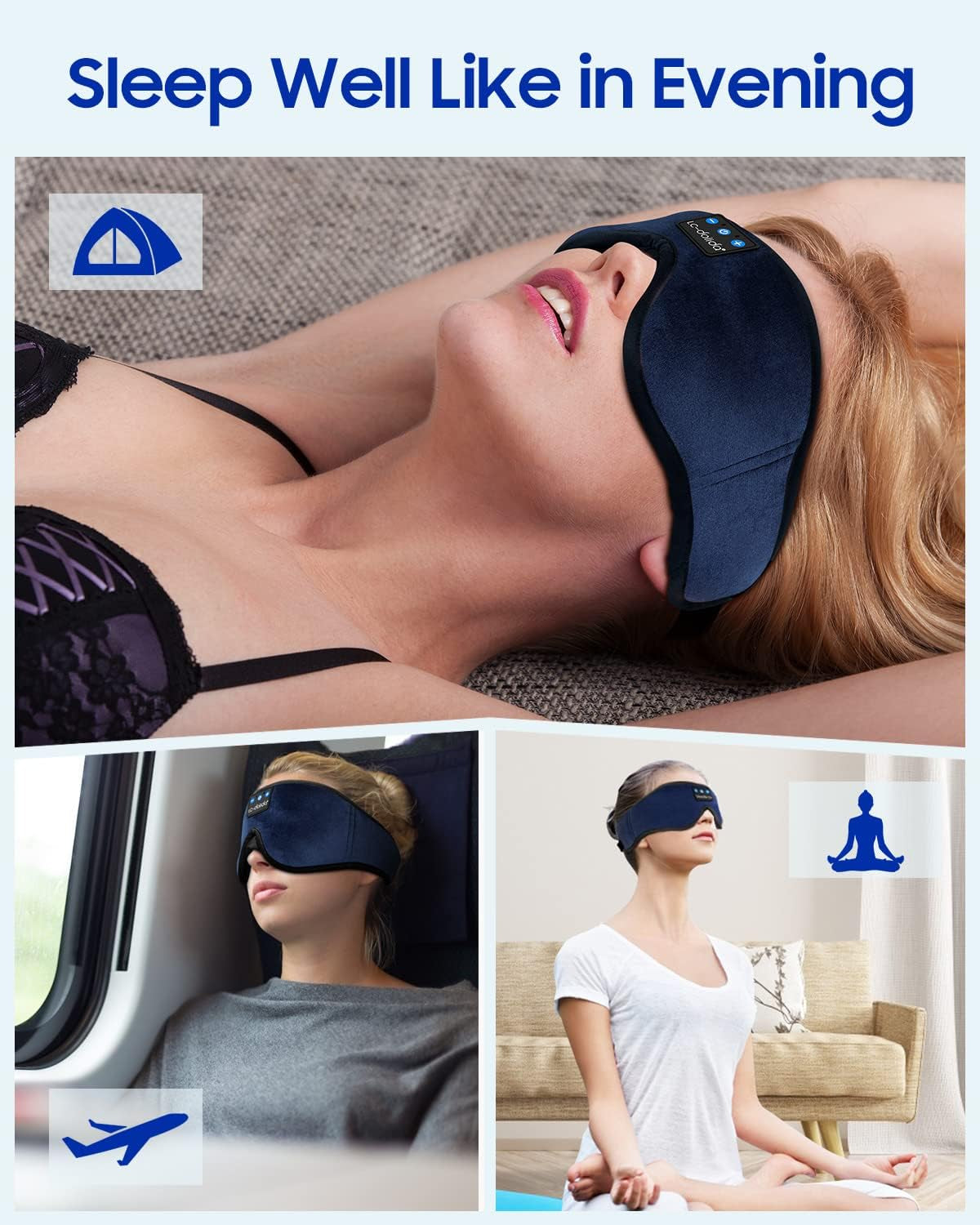 3D Sleep Mask Headphones, Bluetooth Sleeping Eye Masks, Ultra-Thin HD Stereo Speakers Wireless Sleep Headphones for Yoga, Insomnia, Over-Ear Earbuds, Cool Tech Gadget Gifts for Women in Dark Blue