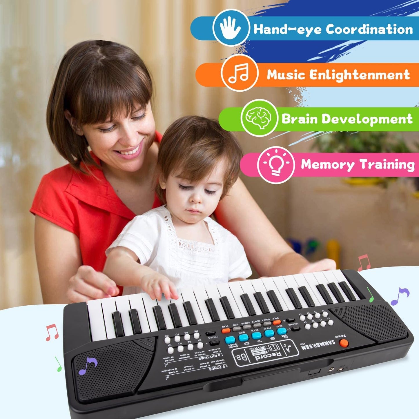  Kids Piano: 37-Key Electronic Keyboard with Microphone - Educational Musical Instrument for Beginner Boys and Girls (Ages 3-8)