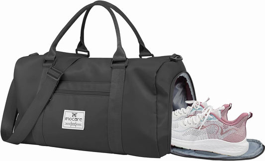 Waterproof Sports Gym Bag - Travel Duffel Tote with Shoes Compartment - Suitable for Women and Men - Multipurpose Overnight Weekender Bag for Yoga, Fitness, and More - Classic Black Design.