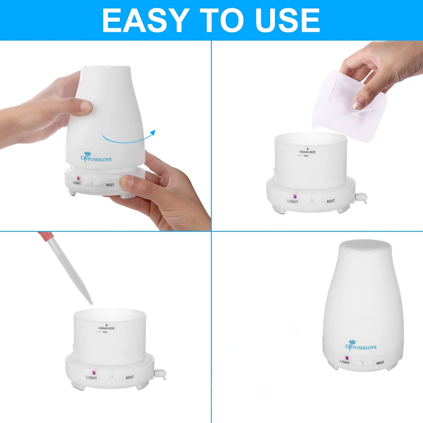 2 Pack 200ml Essential Oil Diffuser: Ultrasonic Aromatherapy Diffuser, Cool Mist Humidifiers, and Waterless Auto Shut-Off. Perfect for Home, Office, and Bedroom.