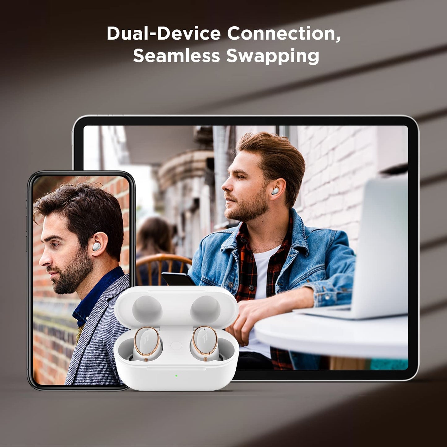 Wireless Noise Cancelling Earbuds with Bluetooth 5.2, Dual Drivers for Audiophile Sound, Adaptive ANC, Hi-Res Audio with LDAC, 6 Mics for Calls, 28H Battery Life, and Wireless Charging White