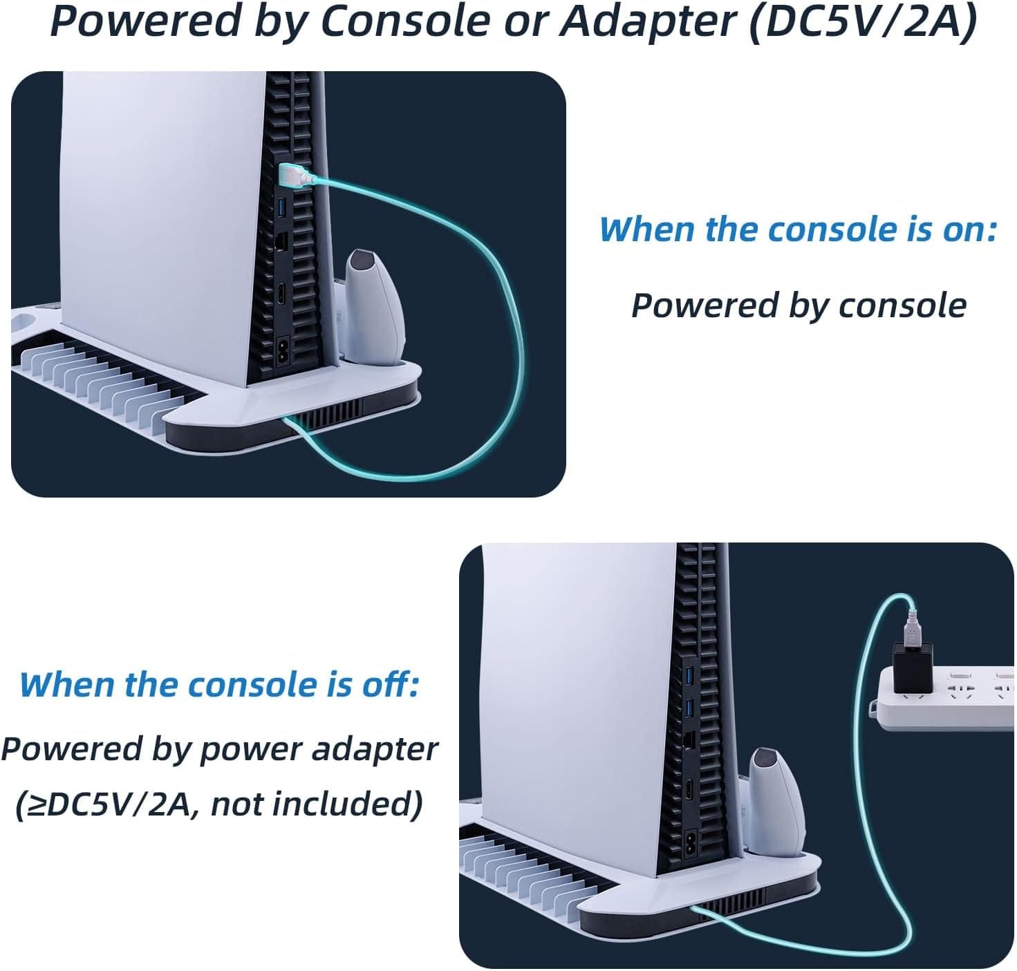 PS5 Cooling Stand with 3-Level Speeds Cooling Fan, Game Storage, Dual Controllers Charger, Headset Holder, and LED Indicators - White