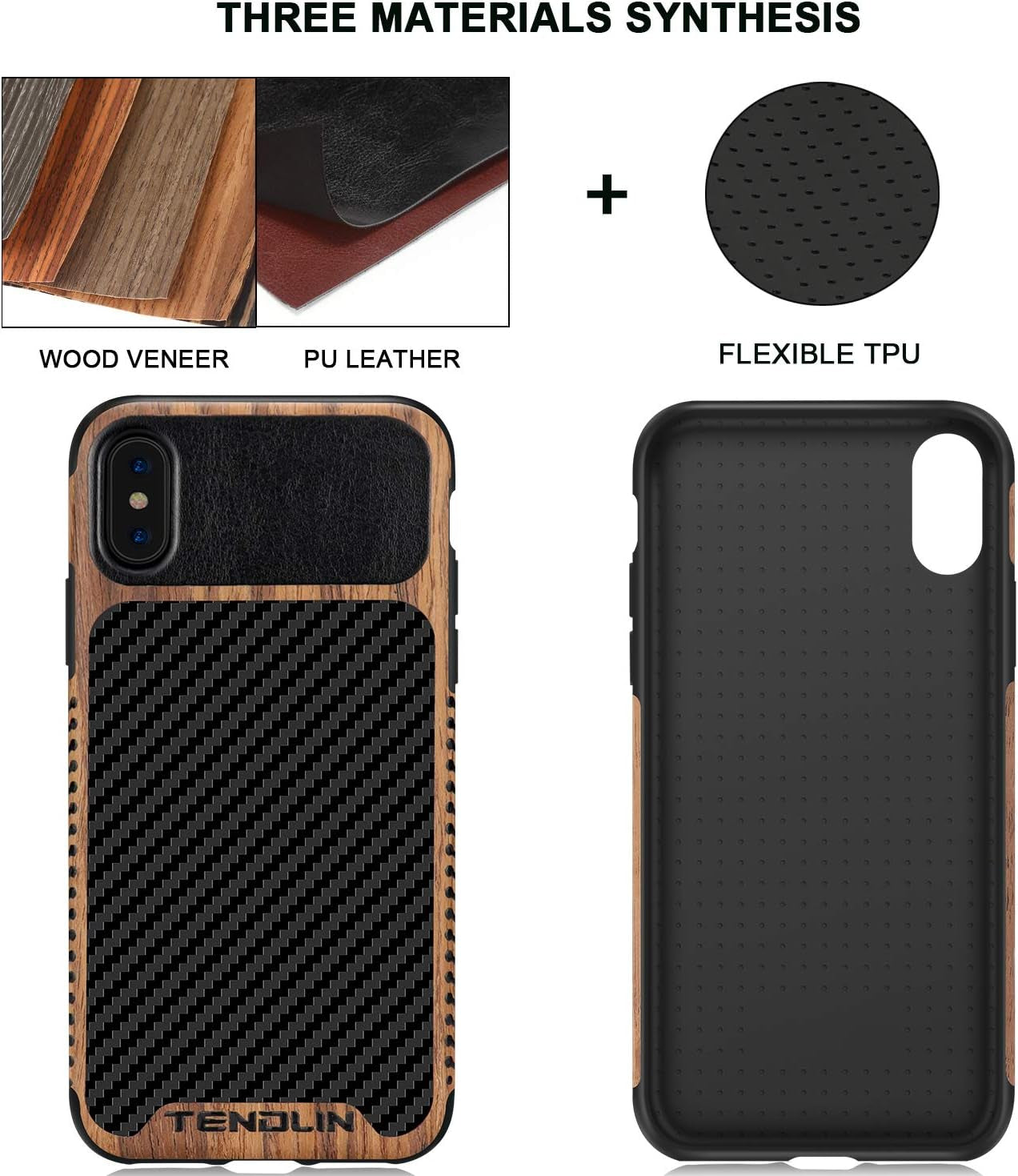 iPhone Xs Case/iPhone X Case with Wood Grain and Carbon Fiber Texture Design. Compatible with both iPhone X and iPhone Xs. Slim and stylish.