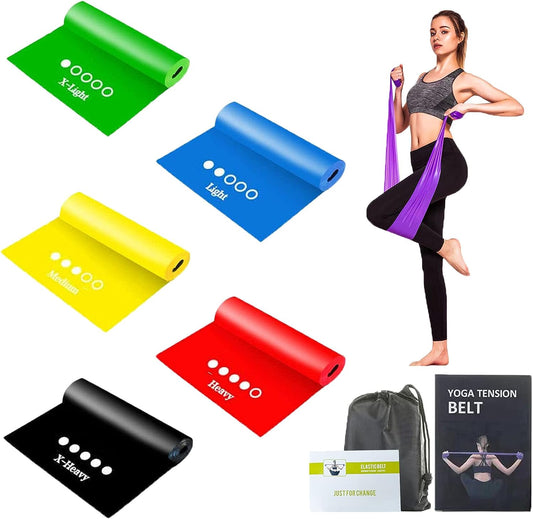 Set of 5 Resistance Bands - Versatile Exercise Bands for Strength Training, Yoga, Pilates, and Physical Therapy; Different Strengths to Suit Various Fitness Levels, Elastic Bands for Effective Workouts and Stretching.