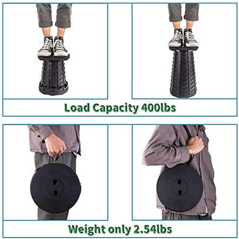 Upgraded Portable Folding Stool: Collapsible Telescoping Camping Stool for Adults, Ideal for Outdoor Activities Such as Fishing, Hiking, Gardening, Travel, and BBQ - Black
