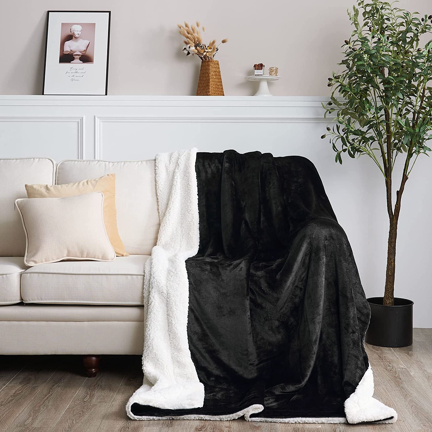 Black Sherpa Fleece Blanket - A Warm, Dual-Sided Fluffy Plush Lap Blanket measuring 50 x 60 inches. Super Soft and ideal for Kids, School Dormitories, Women, Babies, and suitable for All Seasons. A great Gift Throw Blanket.