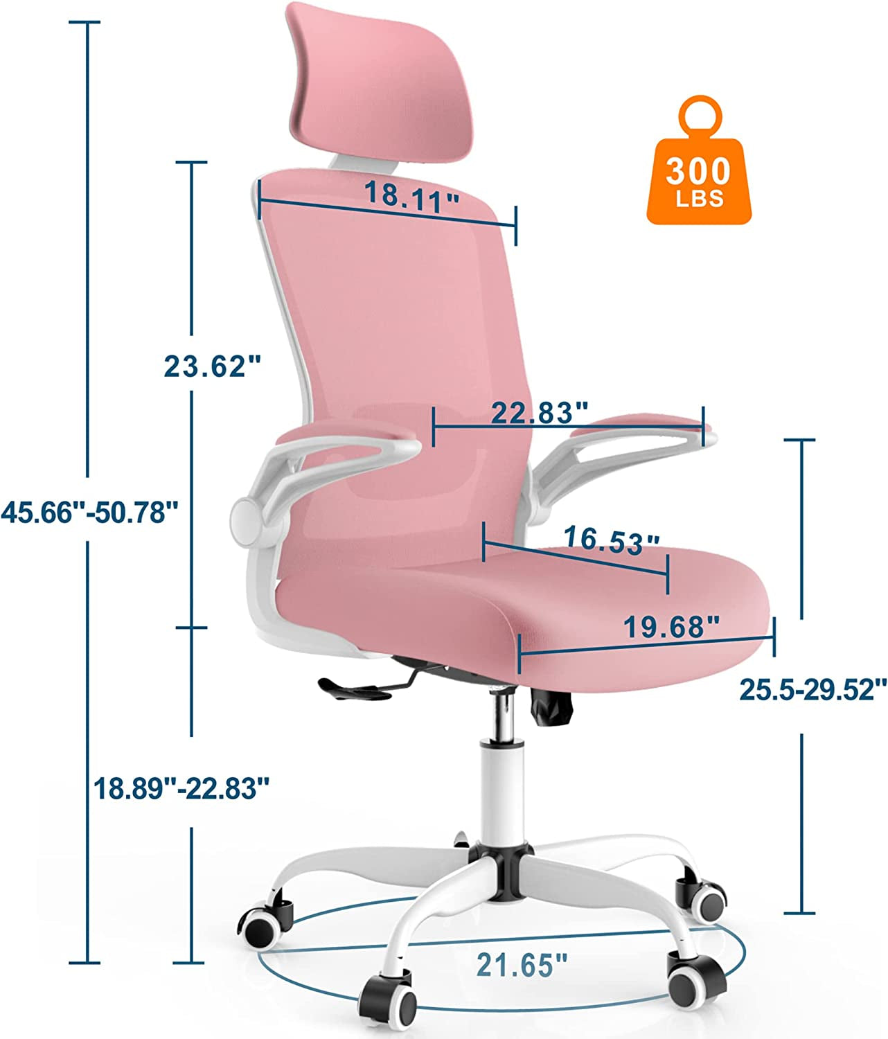 High Back Ergonomic Office Chair: This desk chair features Adjustable Lumbar Support and a Headrest flip-up Armrests