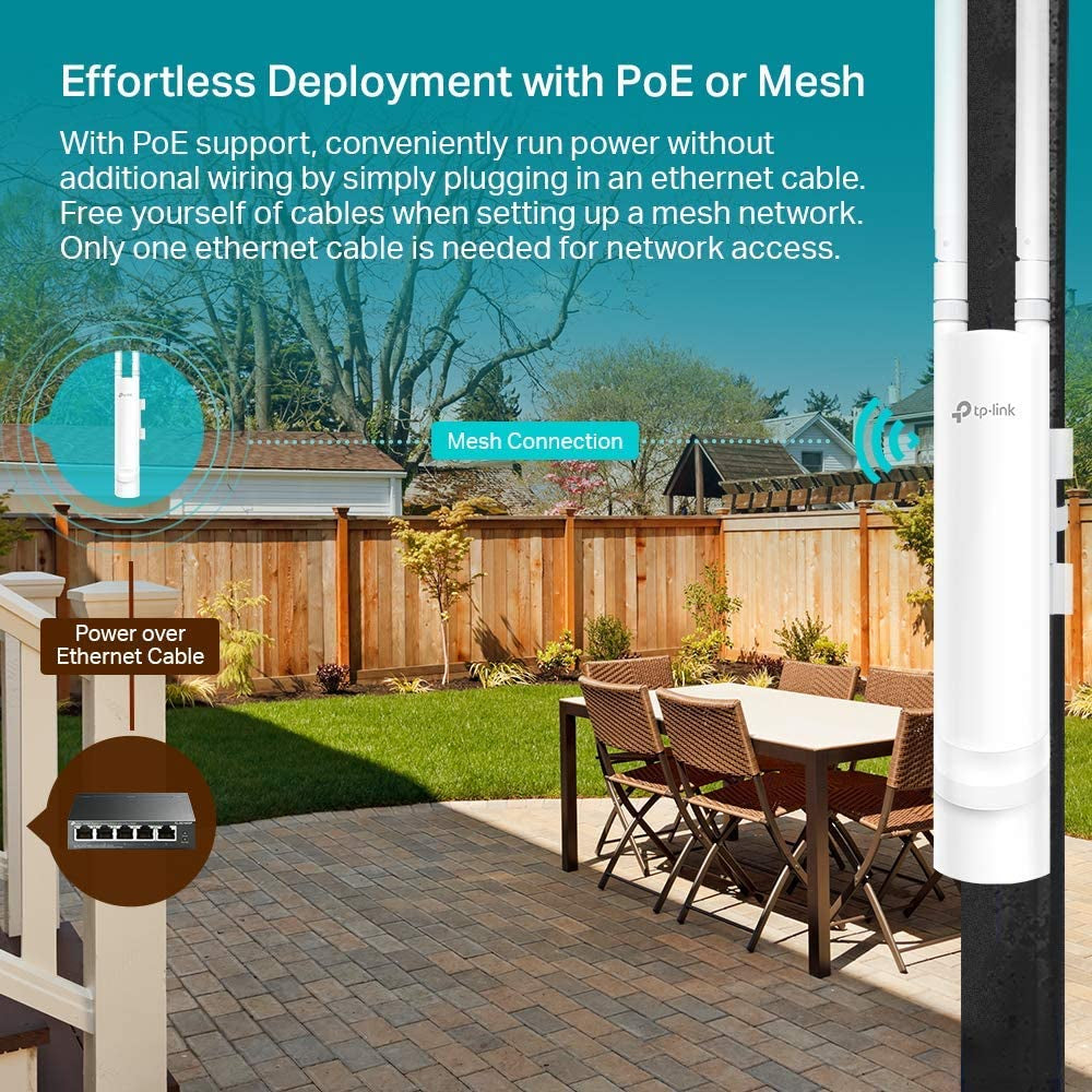 AC1200 Wireless Gigabit Outdoor Access Point - Eap225-Outdoor: A Business WiFi Solution with Mesh Support, Seamless Roaming, and MU-MIMO. Powered by PoE and Integrated with SDN, it offers Cloud Access, App Control, and a White Design.