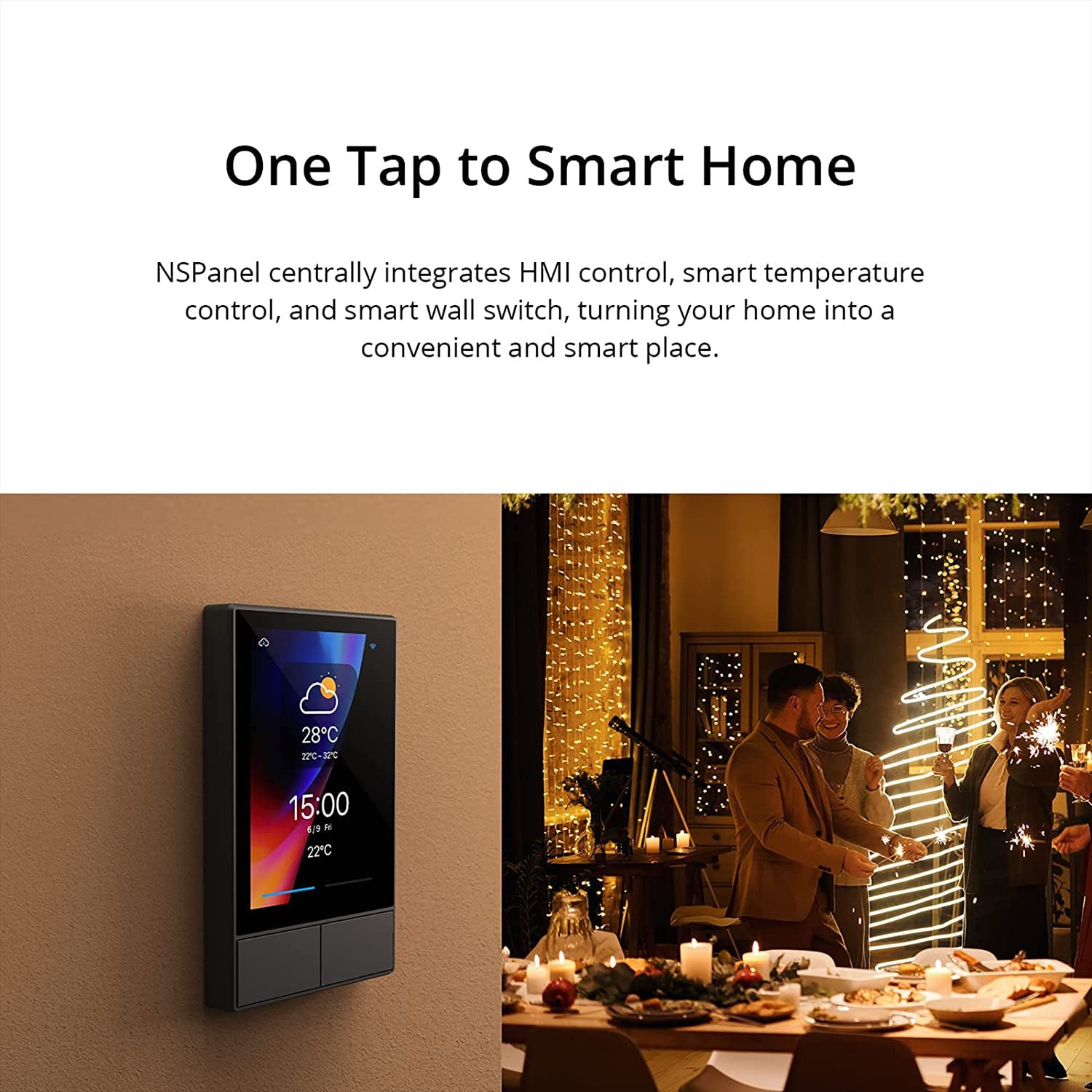 Wifi Wall Switch (2 Groups) Nspanel-US Wireless Home Automation Switch, Application Control, Smart Scene, Compatible with Alexa/Google Home, Wireless Thermostat