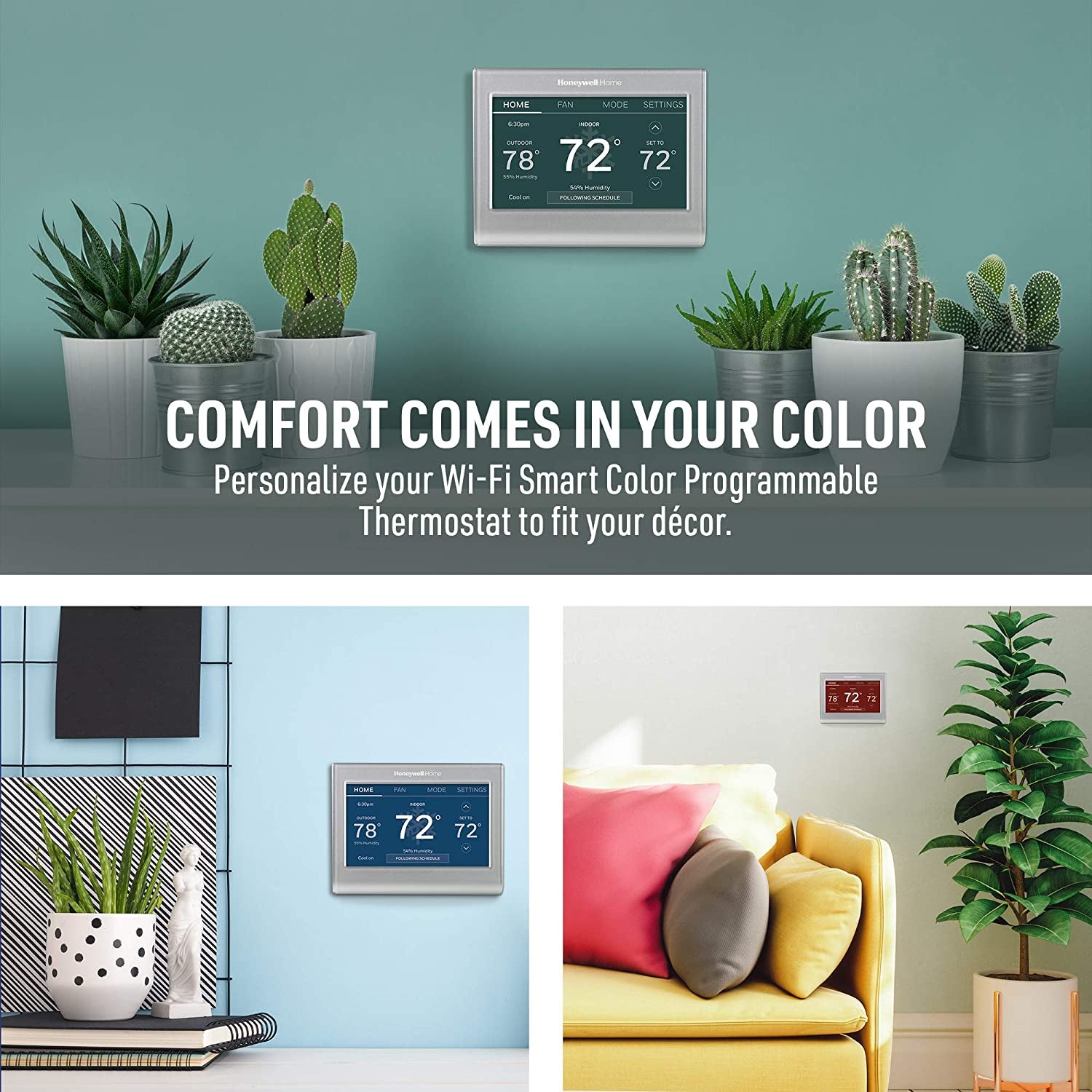 Wi-Fi Smart Color Thermostat for Home  RTH9585WF 1004, 7 Day Programmable, Touch Screen, Energy Star, Alexa Compatible, C-Wire Required