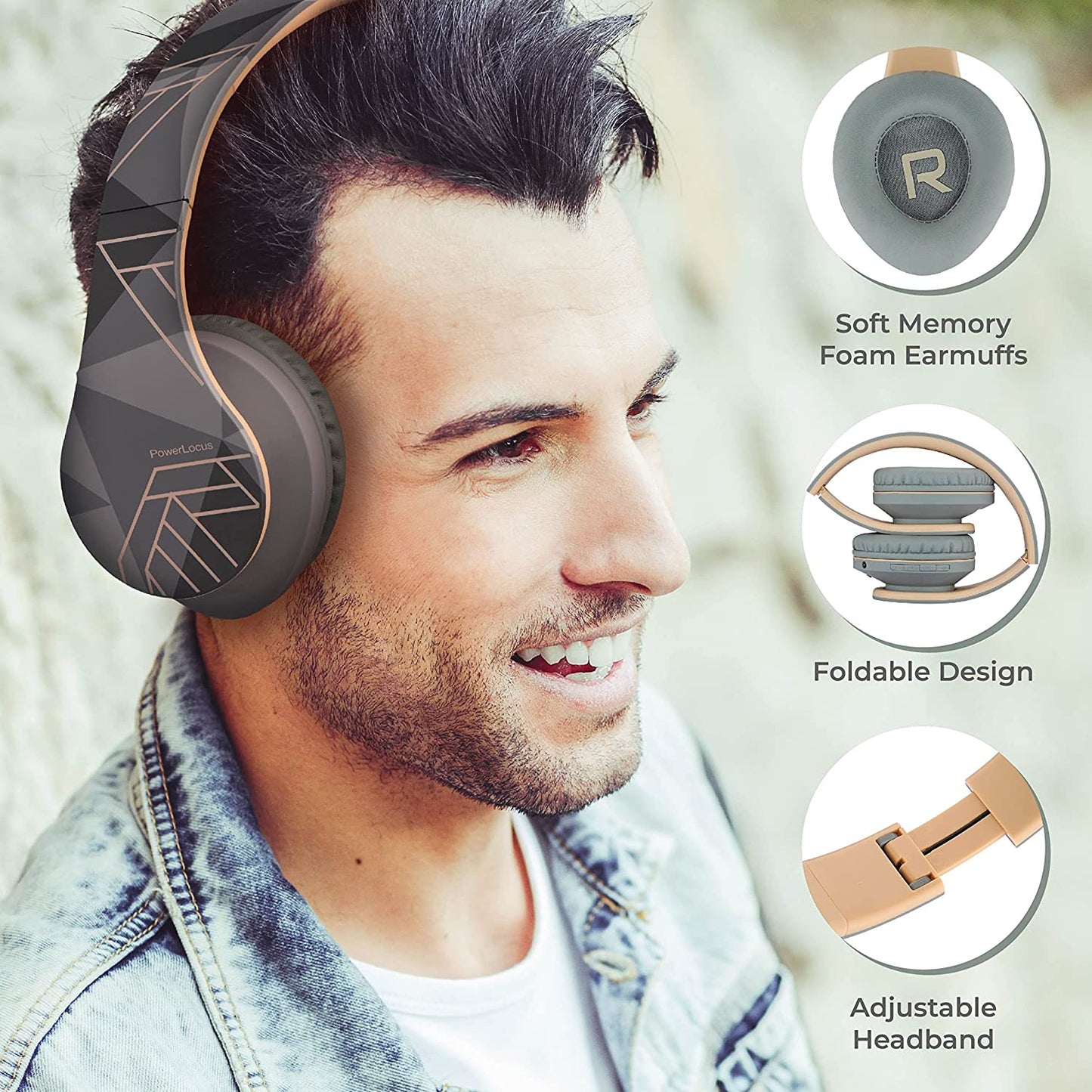 Bluetooth Headphones over Ear: Wireless Headphones with Microphone, Foldable Design, Soft Memory Foam Earmuffs & Lightweight, Micro SD/TF and FM Radio, for iPhone/Android/Tablet/PC/TV