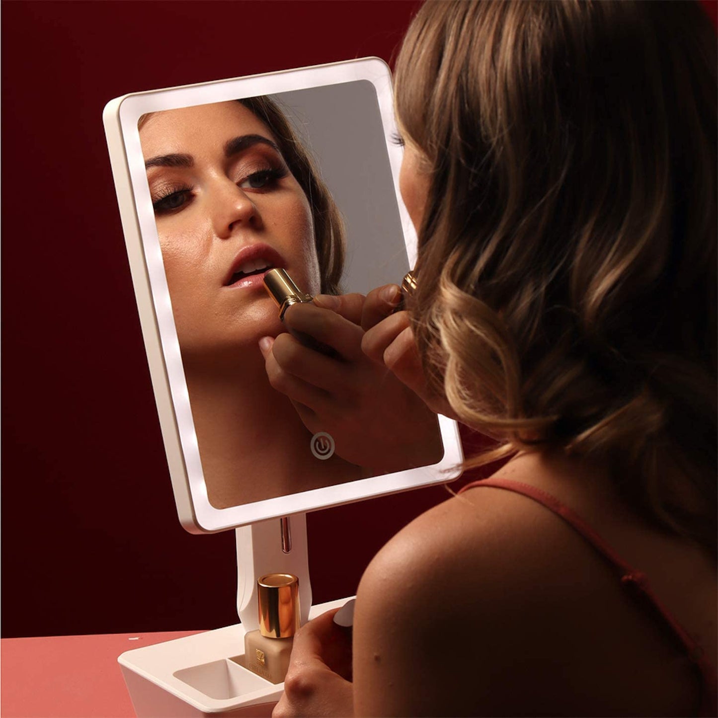 X-Large LED Lighted Vanity Makeup Mirror with 10X Magnifying Mirror - Features Dimmable Natural Light, Touch Screen Control, and Dual Power Options - Adjustable Stand with Integrated Cosmetic Organizer - Model: Gala.