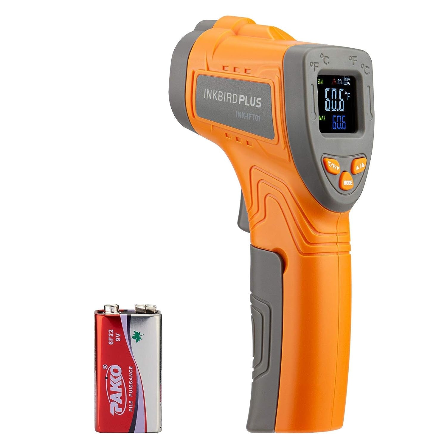 Infrared Thermometer - A Non-Contact Digital Laser Temperature Gun with a wide range of -58℉~1022℉ for instant temperature reading. It's adjustable emissivity makes it suitable for various applications including Cooking, Pizza Oven, Meat, Barbecue Grill