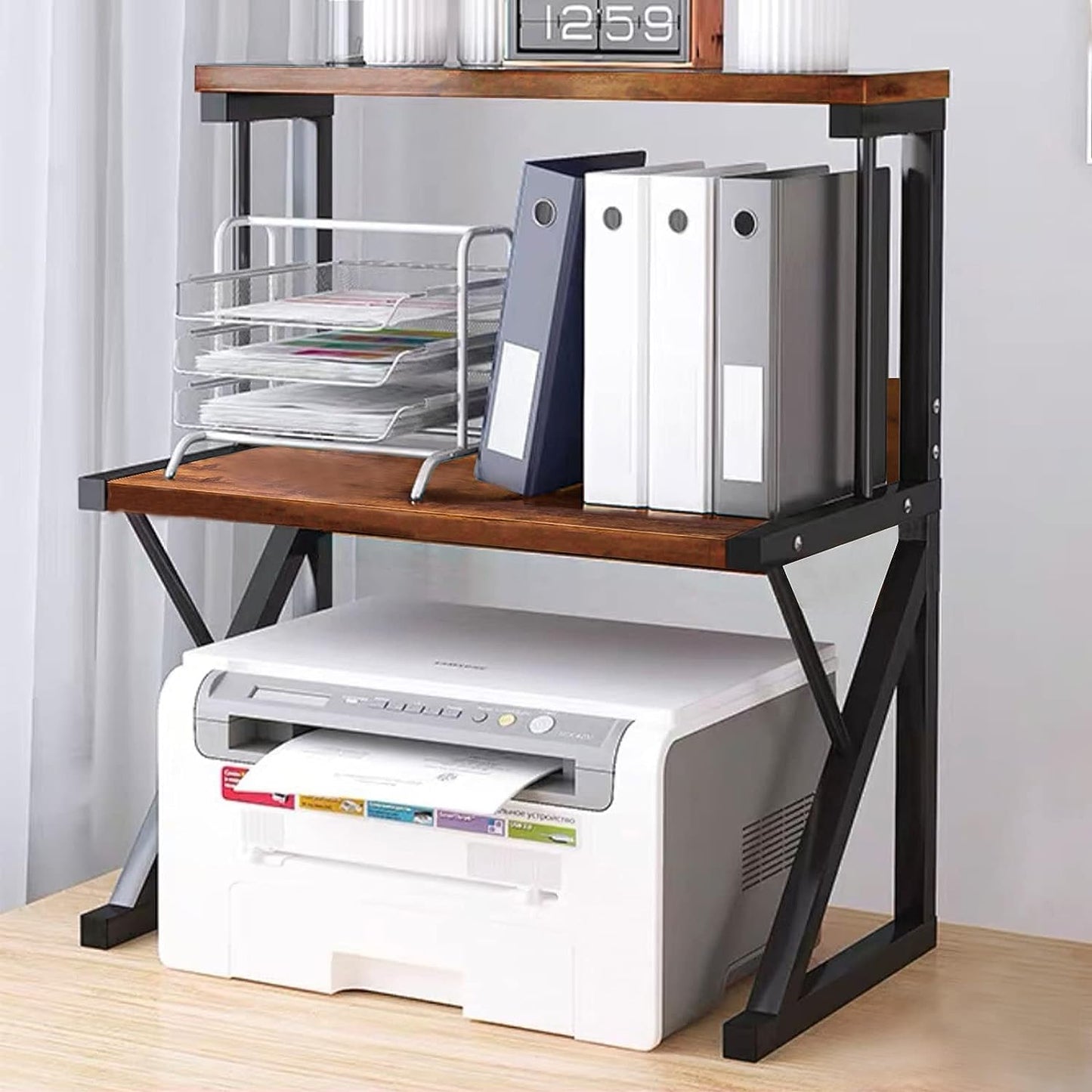 High Capacity 3-Tier Printer Stand with Organizer Shelves - Large Size, Ideal for Home Office Storage of Printer, Fax, Books, and More - Sturdy and Heavy-Duty Rack