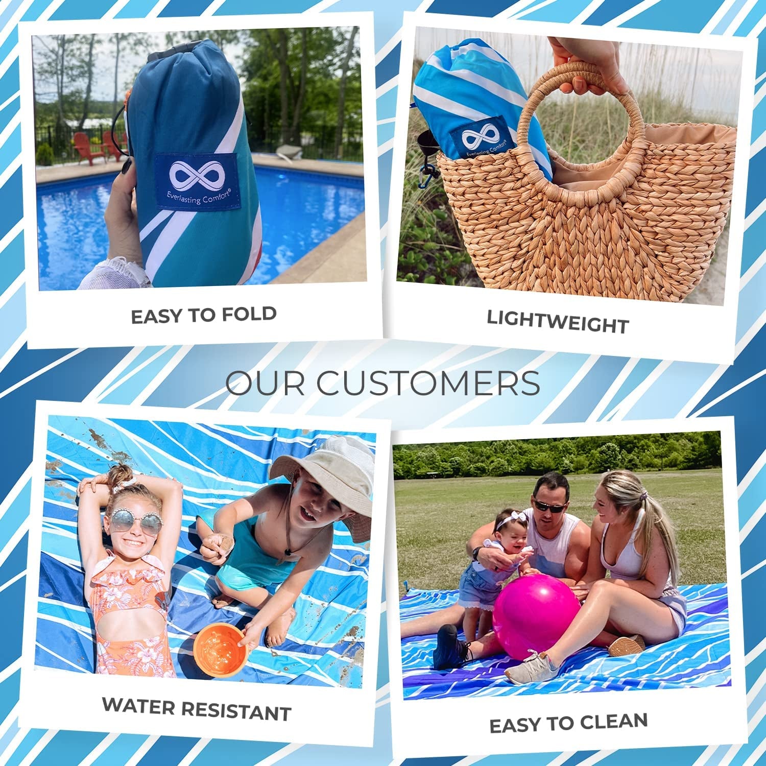 Waterproof Beach Blanket - Colorful Sandproof Beach Mat for Up to 10 People, Includes Stakes and Storage Bag - Large Microfiber Polyester Blanket Ideal for Beach Trips, Picnics, Concerts, and Hikes.