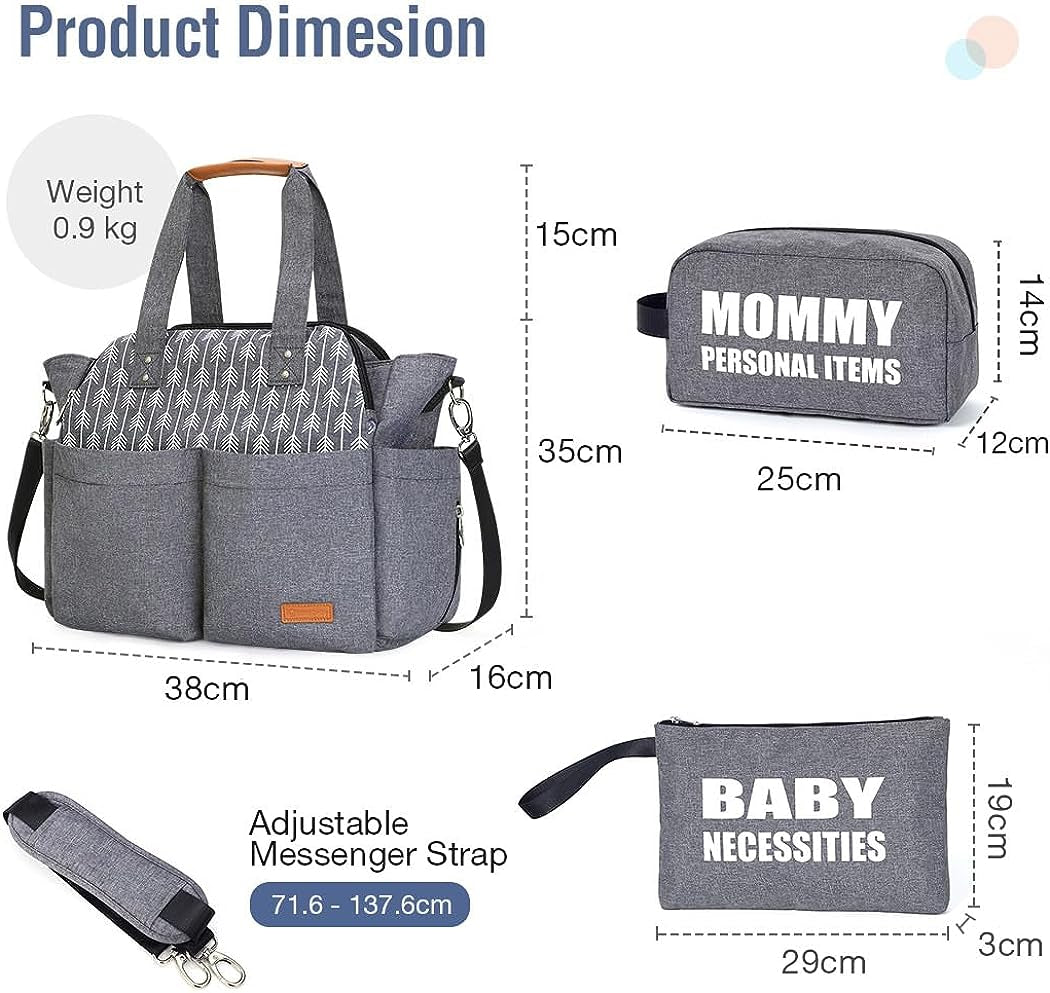 Spacious Diaper Bag Tote for Moms - Large Capacity Women's Diaper Bag with Changing Pad and Stroller Straps, Grey