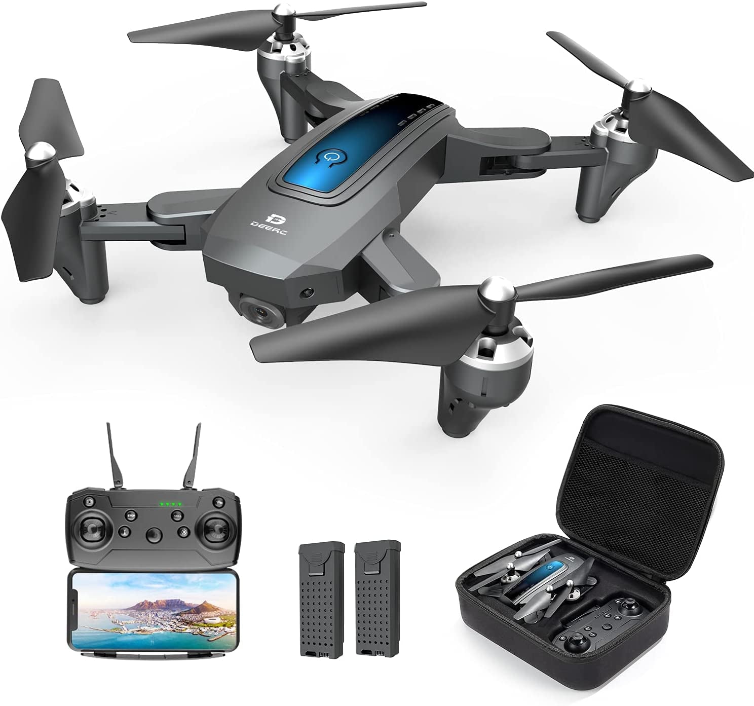 Drone with 2K HD Camera - Designed for Adults and Kids, Equipped with FPV Live Video, Gravity Control, Altitude Hold, One Key Start, Headless Mode, 3 Speeds, and Waypoints Functions; Comes with Carrying Case