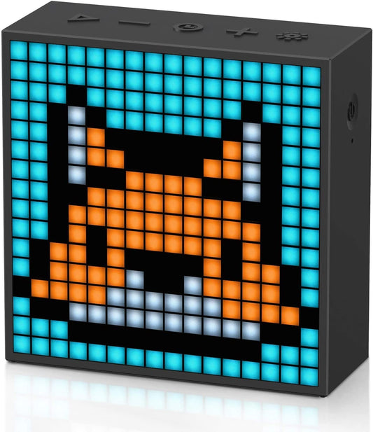Timebox Evo Pixel Art Bluetooth Speaker Black with 16x16 LED Display. Features APP Control for Cool Animation Frame, Gaming Room Setup, and Bedside Alarm Clock