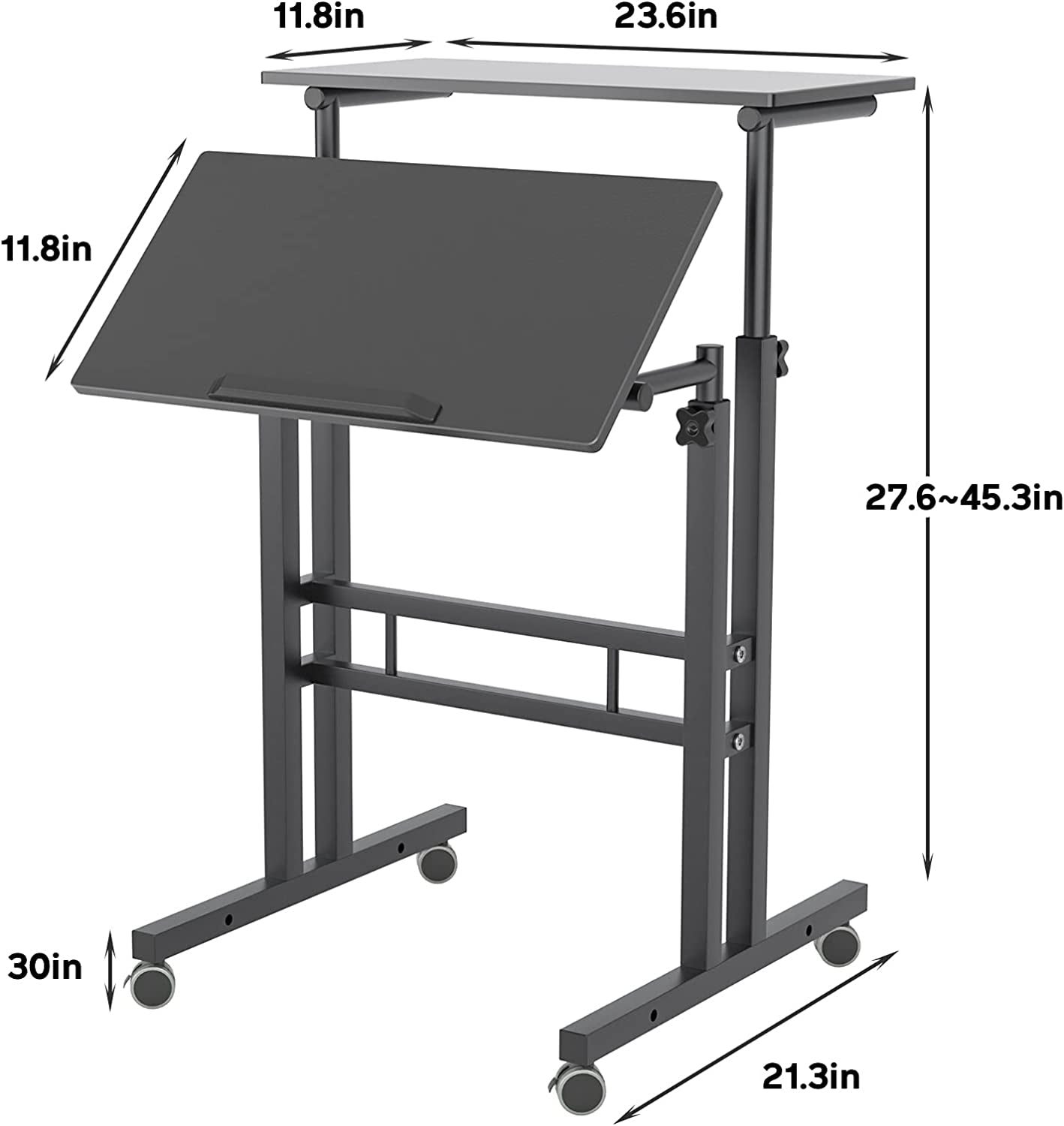 Adjustable Mobile Laptop Desk with Wheels - Rolling Laptop Cart for Home Office, 23.6 inches Compact Desk, Black