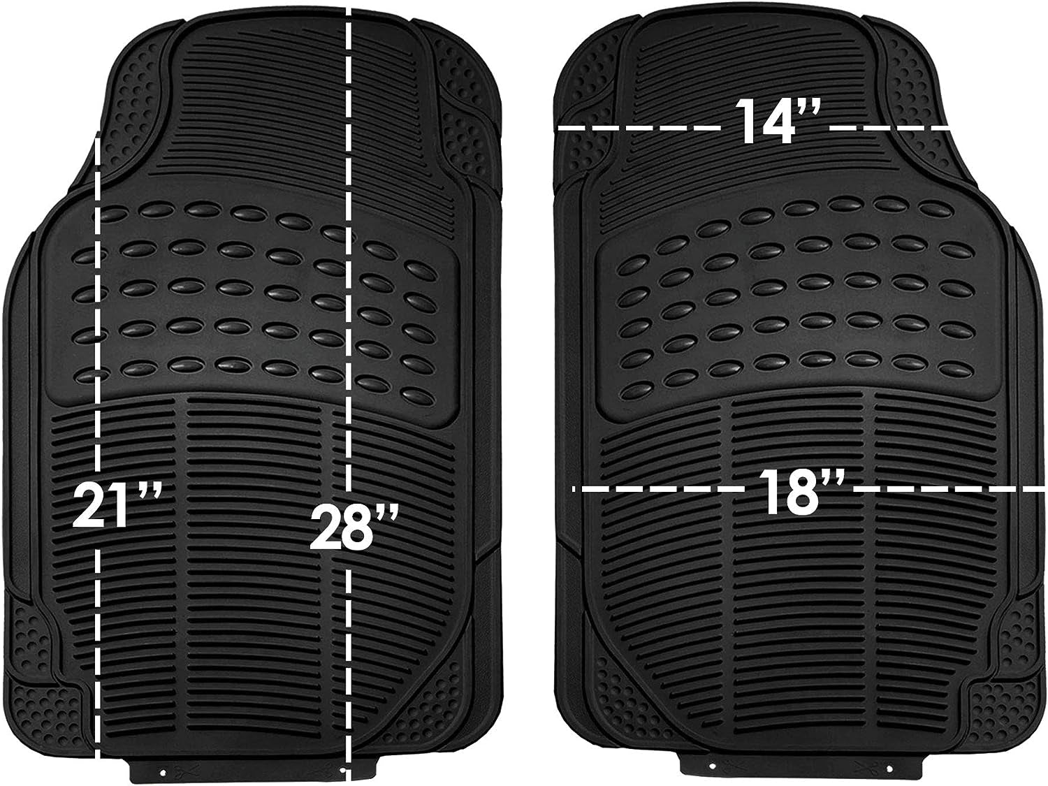 Climaproof Automotive Floor Mats - Universal Fit, All Weather Protection, Heavy Duty, 3pc Full Set - Solid Black