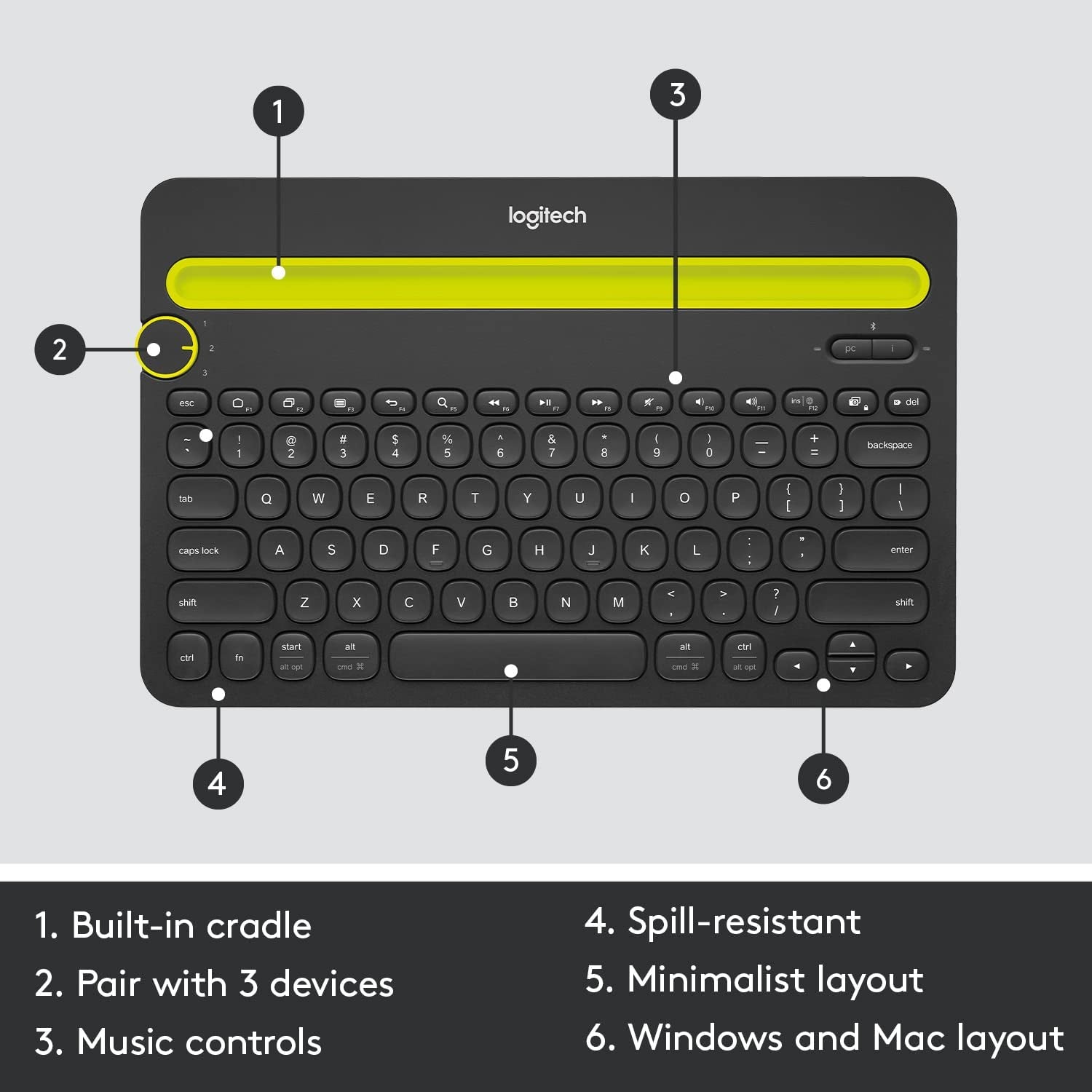 Compact Bluetooth Wireless Keyboard for Windows, macOS, iPadOS, Android, and Chrome OS - Supports Multiple Devices: PC, Mac, Laptop, Smartphone, and Tablet