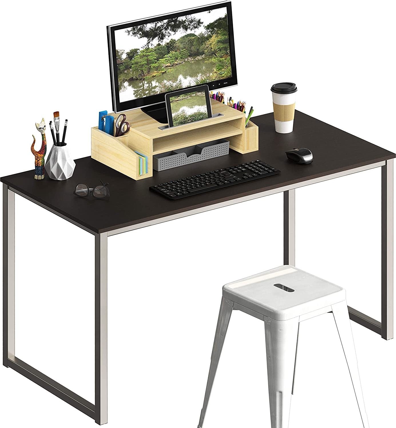 Home Office Computer Desk: Silver/Espresso, 48-Inch (121 cm W x 60 cm D).