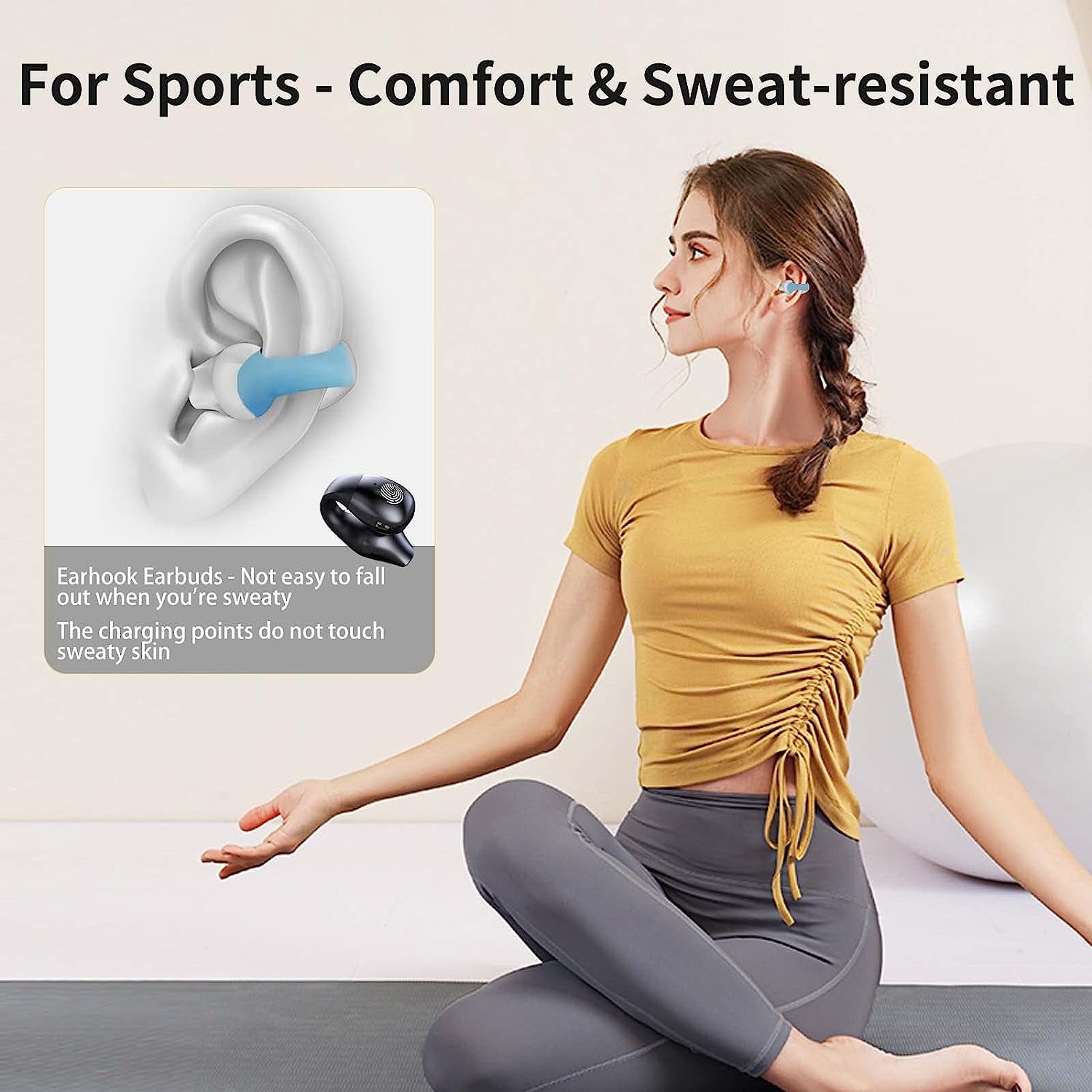 Bluetooth 5.3 Wireless Earclip Headphones - Sweat Resistant Earbuds with Allergy-Free Earhooks for True Wireless Sports Experience during Workouts, Running, and Gym Sessions. Compatible with Apple & Android (Blue)