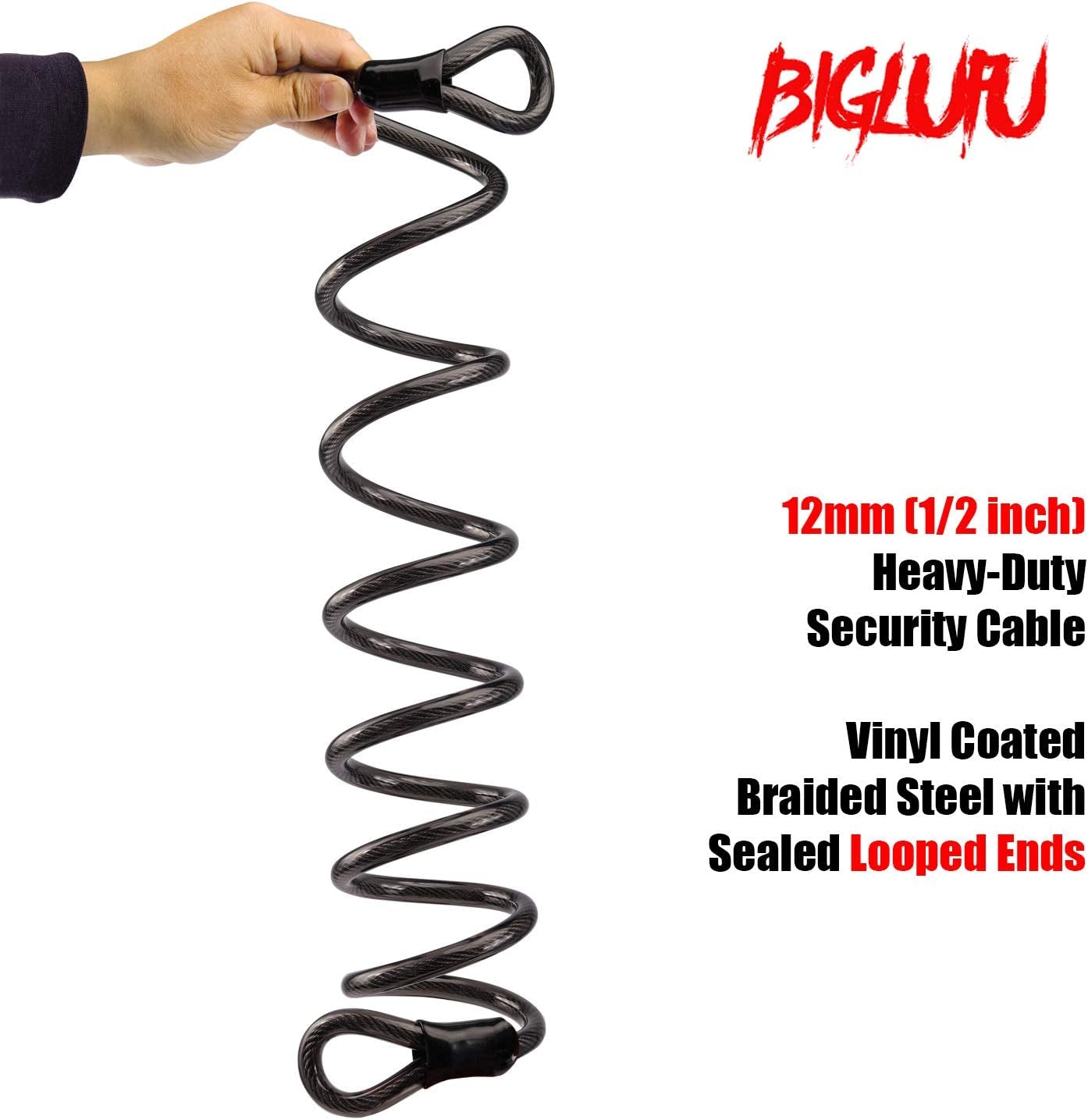 4FT Braided Steel Cable Bike Lock with Loop End, Enhanced Security, 4-Digit Combination (Black Cable)