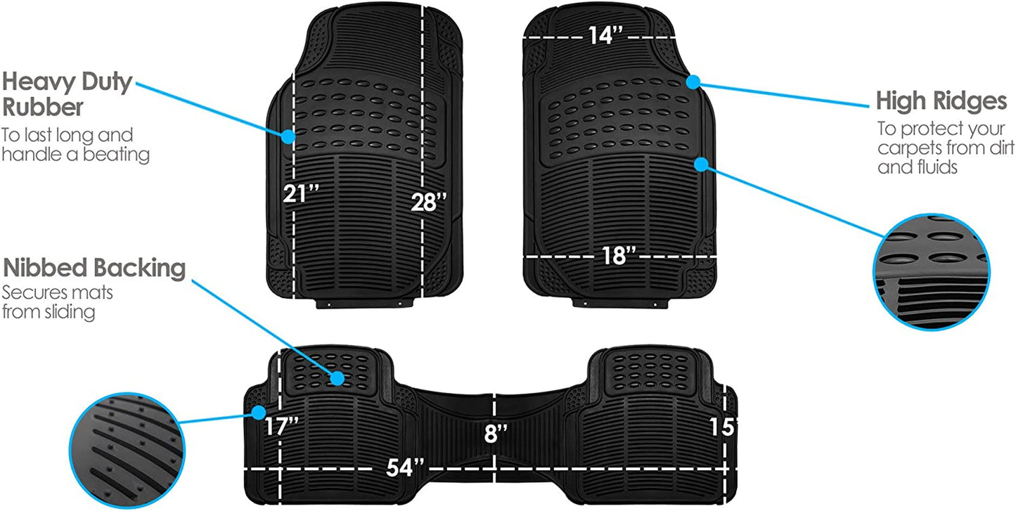 Climaproof Automotive Floor Mats - Universal Fit, All Weather Protection, Heavy Duty, 3pc Full Set - Solid Black