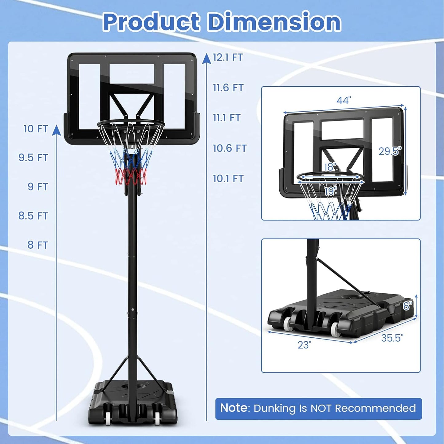 Adjustable Outdoor Basketball System with Shatterproof Backboard and Solid Metal Rim