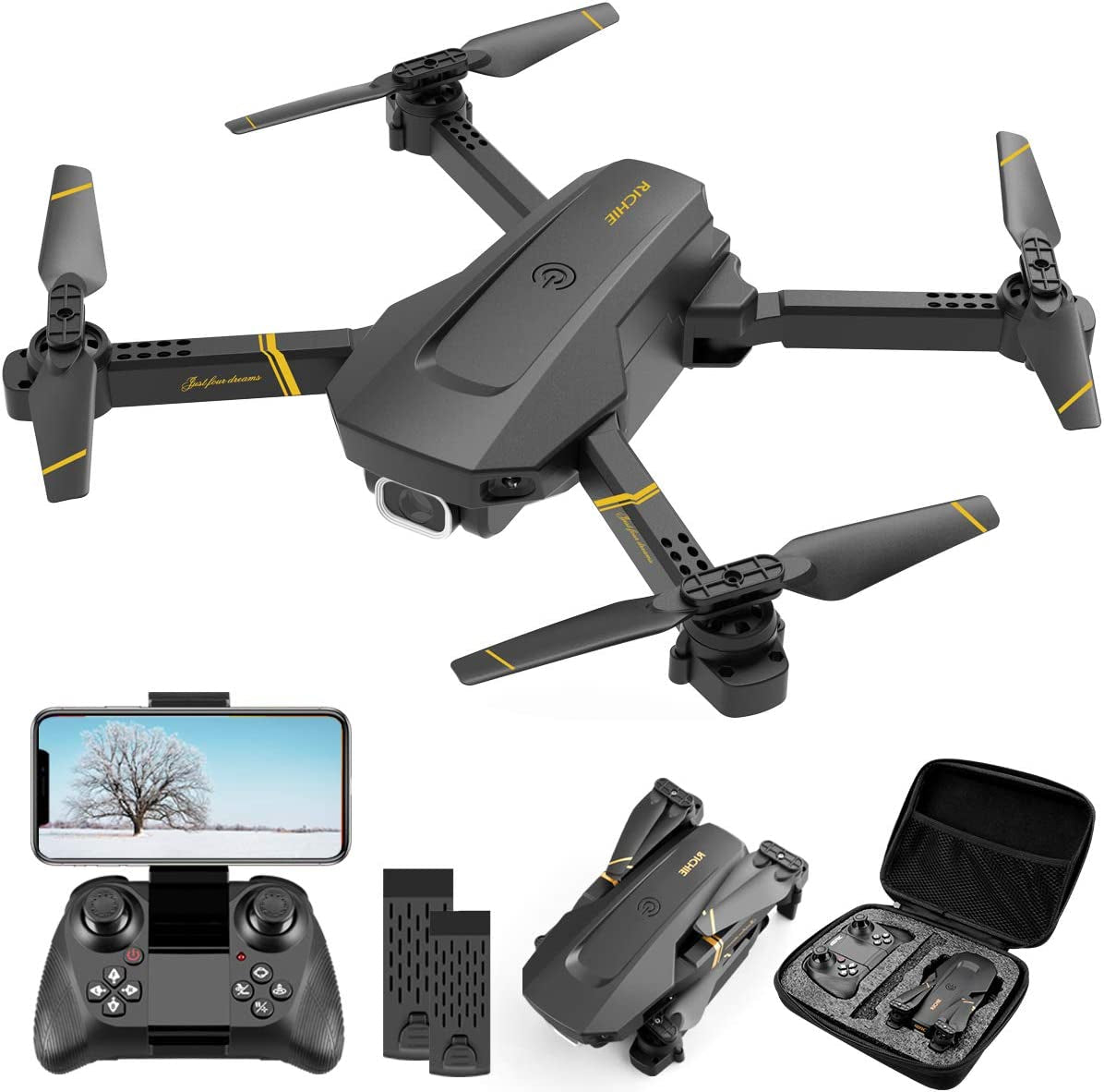 Foldable RC Quadcopter with 1080P Camera - 4DV4 Drone for Adults and Kids - HD FPV Live Video, Trajectory Flight, App Control, Altitude Hold, One Key Return, 2 Batteries - Ideal Gift for Beginners and Toy Enthusiasts