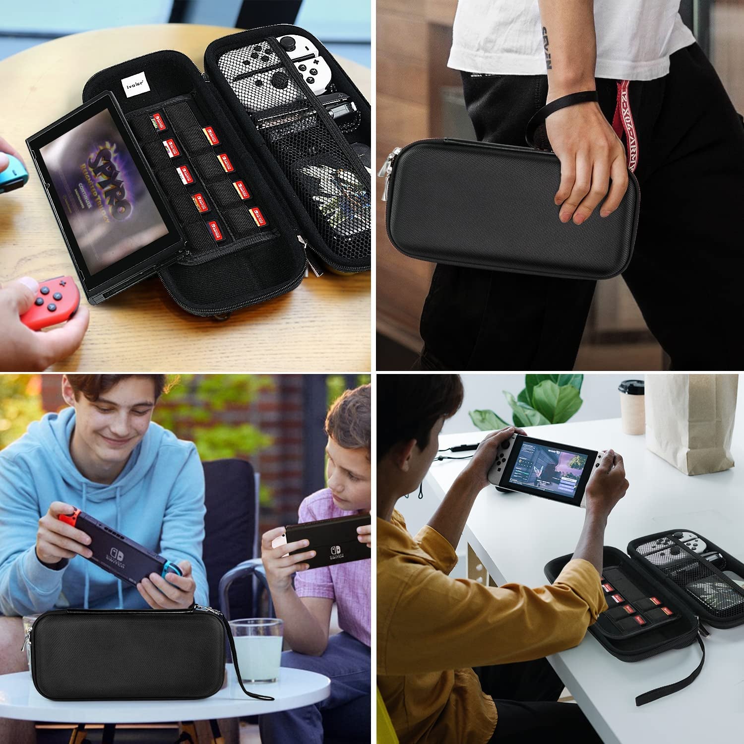 Protective Carrying Case for Nintendo Switch and NEW Switch OLED Model (2021) - Portable HardShell Pouch Travel Bag for Switch Accessories, Accommodates 10 Game Cartridges