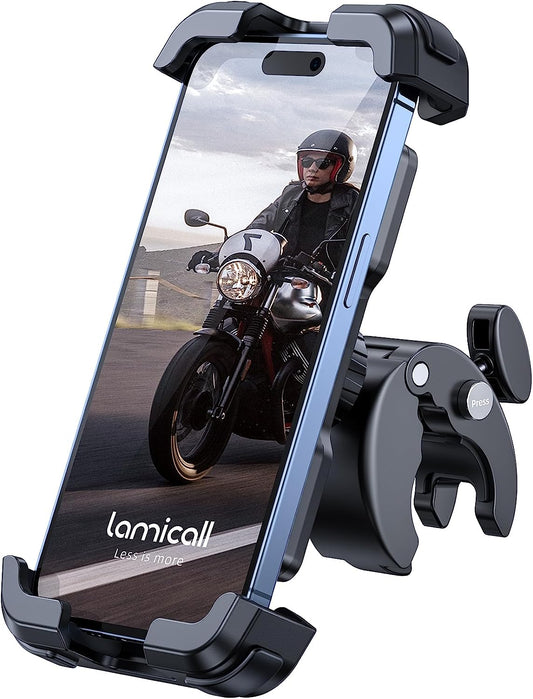 Motorcycle Phone Mount Holder - Adjustable Cell Phone Bike Holder for iPhone 14 15 Pro Max, iPhone 13 12, Galaxy S23, and 4.7"- 6.8" Cellphones - Secure Bicycle Scooter Handlebar Phone Cradle Clip